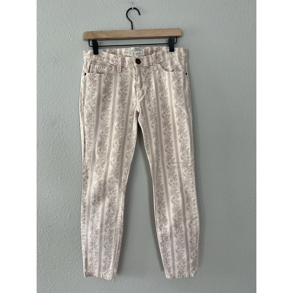 Current/Elliott Stripe Floral Wallpaper Cottagecore Jeans Rose Smoke Skinny 27